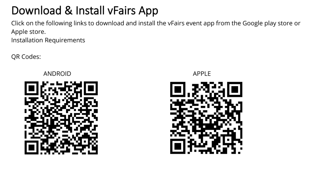 Vfairs app codes